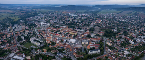 Aerial view of the city  Rokycany in the czech Republic on a rainy summer day.
