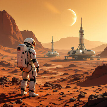 Portrair art of a astronaut exploring Mars, 4k+