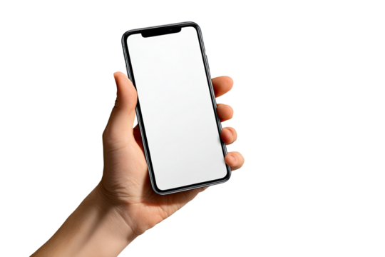Hand holding a smartphone with blank screen