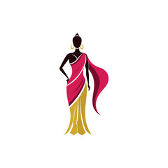 Women's fashion design logo with saree vector 