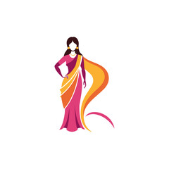 Women's fashion design logo with saree vector 