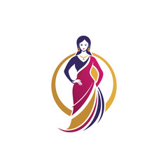Women's fashion design logo with saree vector 