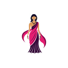 Women's fashion design logo with saree vector 