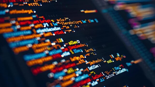 Colorful programming code computer screen with blurred background creating dynamic and focused technology environment showcasing software development