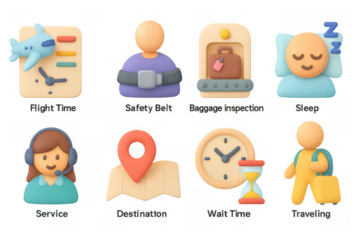 3d cartoon style flight and travel icons for modern user interface des