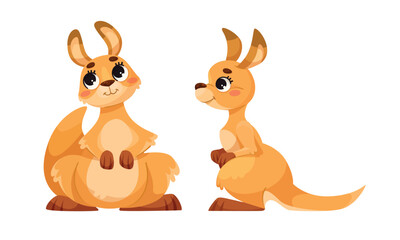 Adorable and Cute Cartoon Kangaroo Characters Depicted in Various Fun Poses and Styles