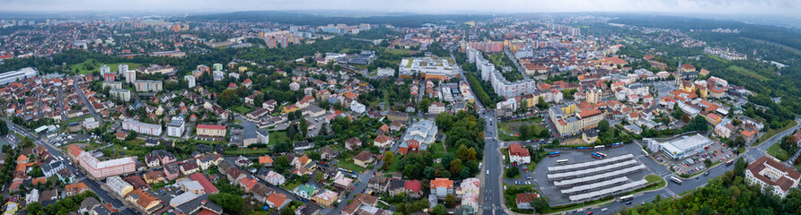 Fototapeta premium Aerial of the old town of the city kladno in the czech Republic on a cloudy day