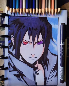 redraw sasuke anime on paper