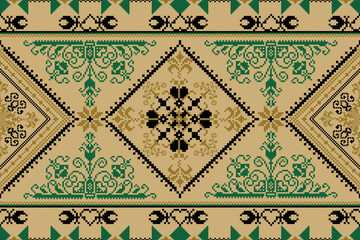 Elegant Traditional Banded Pattern with Central Geometric Diamond and Delicate Floral Scrollwork in Earthy Tones