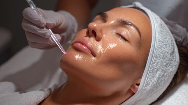 Dermaplaning Skin Treatment with Glowing Facial Oil at Spa Performed by Skincare Professional