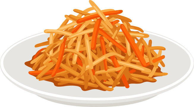 shredded carrots and potatoes on white plate clip art preview