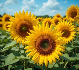 Fototapeta premium Vibrant Sunflowers in Bloom Under Blue Sky