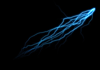 Abstract image of a blue electrical discharge, resembling lightning, streaking across a black background.  The energy is vibrant and dynamic.