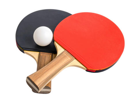 Red and black table tennis racket and ball, isolated for sport and game