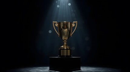 Gold Trophy Award: Dramatic Spotlight, Achievement, Success, Victory, Celebration
