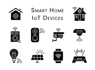 Smart Home and IoT Devices Icons in Silhouette Style