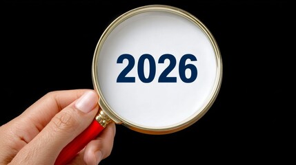 Hand holding a magnifying glass with the number twenty-six written on it. Concept of curiosity and exploration, as if the viewer is about to uncover something new or important