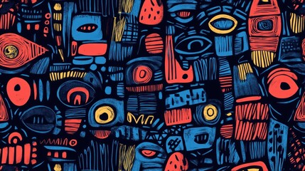 Obraz premium Abstract seamless pattern with colorful shapes and faces.