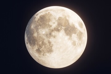 Obraz premium Glowing full moon with detailed surface texture illuminated against dark space background, showcasing lunar geology and cosmic light in 3D style.