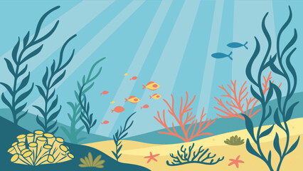 Underwater scene illustration with fish coral and seaweed for marine life and ocean themed designs