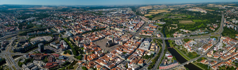 Obraz premium Aerial view of the city Pilsen in the czech Republic on a sunny day in summer.