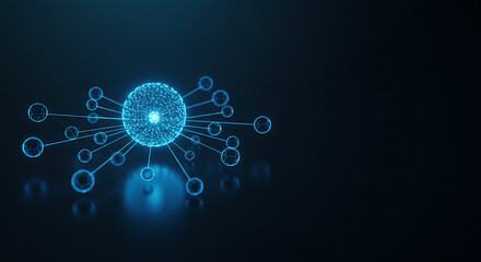 Abstract digital representation of a glowing sphere with connecting nodes, on a dark background.