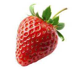 Close-up of a single, vibrant red strawberry.  Fresh, ripe berry with green leaves and stem (1)