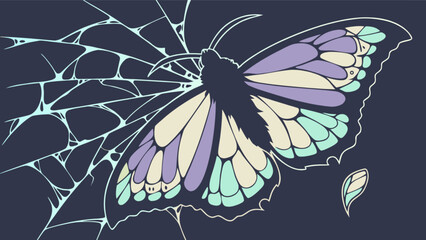 Pastel butterfly with spiderweb vector art illustration for nature lovers and design enthusiasts seeking beauty