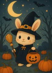 Fototapeta premium Cute Halloween bunny wizard