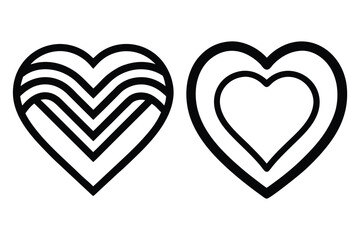 Two black outline hearts one with wavy lines other with concentric circles love symbol