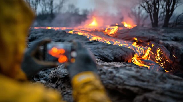 Capturing Flowing Lava With Smartphone in Intense Volcanic Eruption