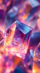 Abstract Cube Floating with Iridescent Colorful Reflections