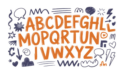 Fototapeta premium Modern vector illustration featuring a wide variety of hand-drawn doodle sketch elements, zigzags, underlines, squiggles, sketchy arrows, speech and thought bubbles, easily editable.