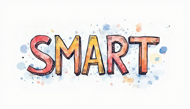 A creative visual representation of the SMART goals framework, featuring each letter of the acronym &mdash; S, M, A, R, T &mdash; as colorful 3D objects placed on a clean white surface. Above each letter, the cor