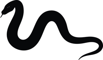 Fototapeta premium Silhouette of a Black Snake with Forked Tongue on a White Background
