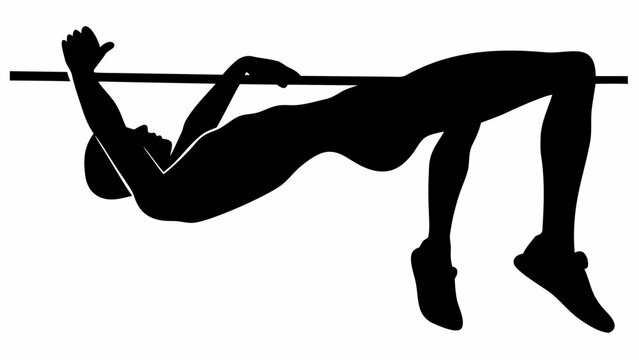 Silhouette of a high jumper clearing the bar with a straddle technique in a black and white image