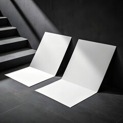 Minimal Brochure or Flyer Mockup on Dark Stairs Background – Branding Presentation

