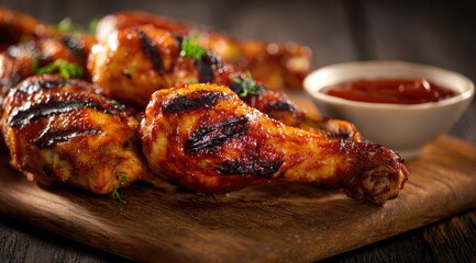 Grilled chicken drumsticks with sauce