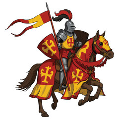 Knight on Horseback with Banner and Shield