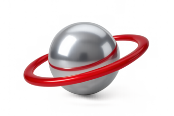 Silver sphere with red ring rotating on transparent background