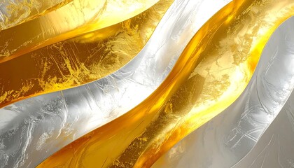 Abstract waves of gold and silver, metallic sheen, undulating texture