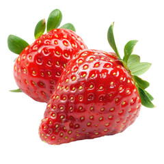 Two vibrant red strawberries, glossy and detailed, with green leaves (1)