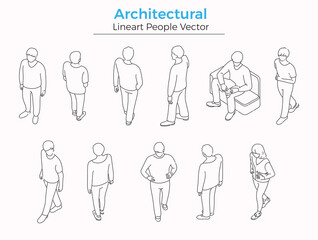 Set of simple line drawing people figures in different poses and activities vector illustration collection