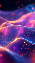 Abstract Wavy Surface with Glowing Dots and Colorful Light Effects