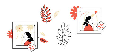 Abstract illustration of two women in profile with floral elements and leaves