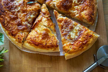 Homemade cheese pizza with sourdough