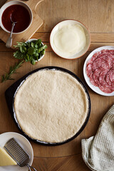 Ingredients for cooking pizza at home, top view