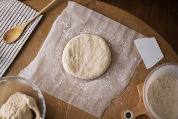 Raw dough on the table, home baking concept