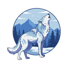 Howling Wolf in Winter Landscape