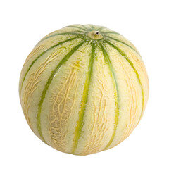 A whole single galia melon isolated on a transparent background